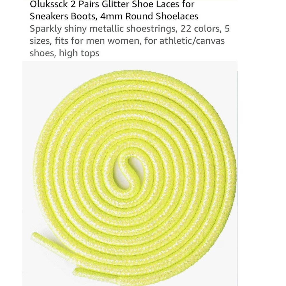 Olukssck 2 Pairs Neon Yellow Glitter Round Shoelaces 4mm 47in for Sneakers Boots